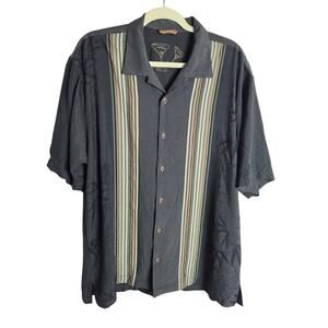 Tommy Bahama mens sz L silk button front camp shirt palm embossed retro bowling